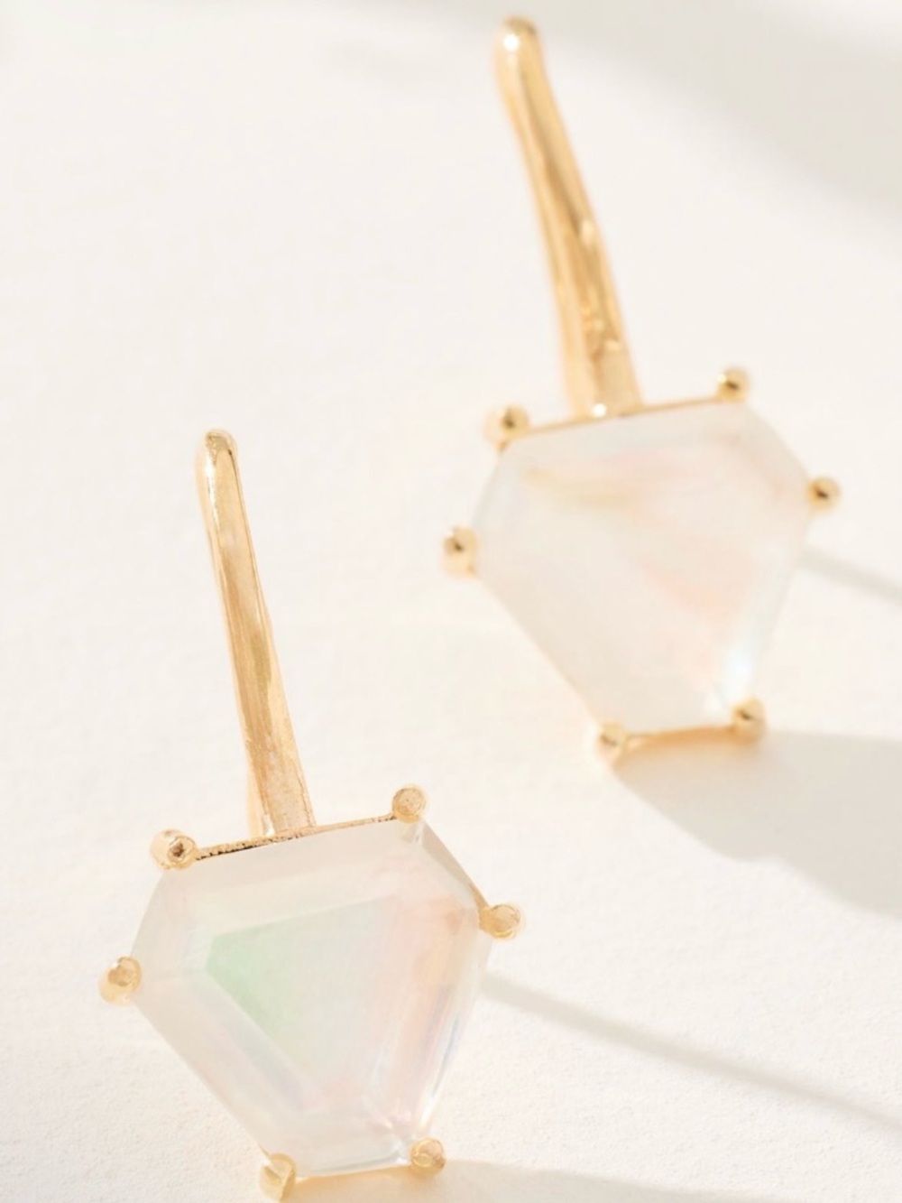 Anthropologie Gold Hexagon Drop Earrings with Opalescent Stones